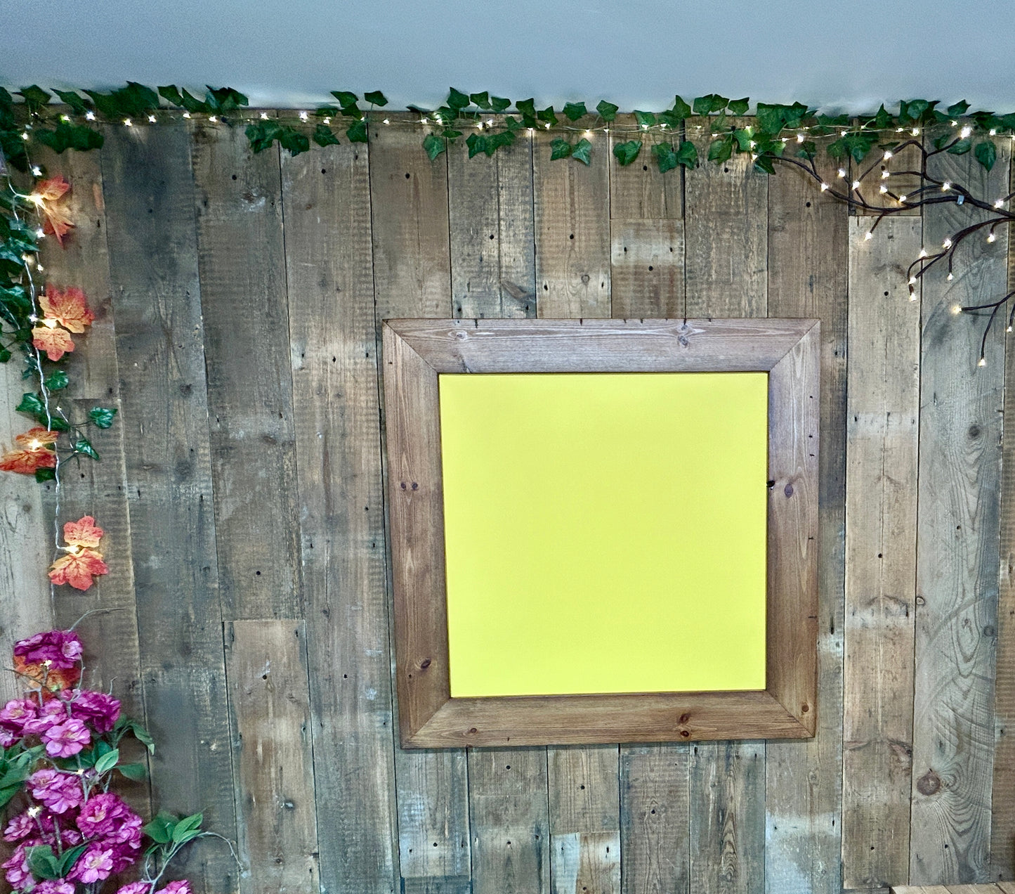Handmade Reclaimed Timber Citrus Yellow Chalkboard.
