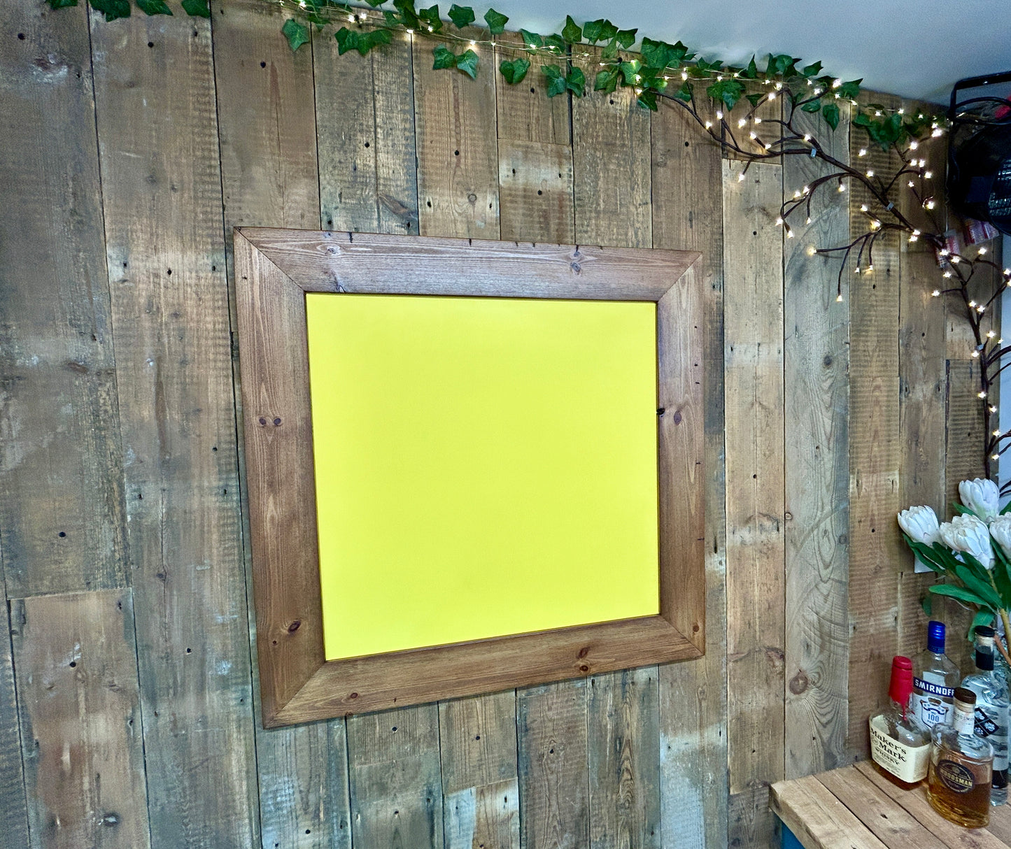 Handmade Reclaimed Timber Citrus Yellow Chalkboard.