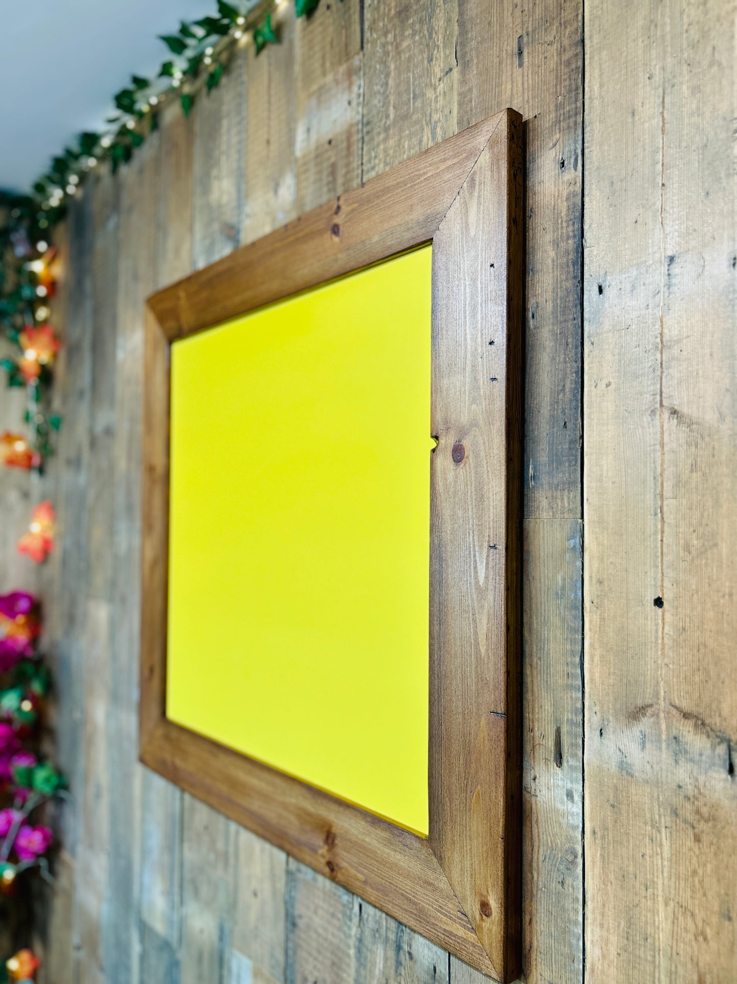 Handmade Reclaimed Timber Citrus Yellow Chalkboard.