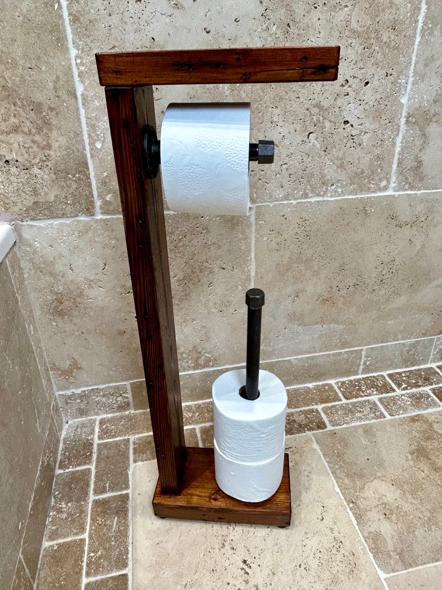 Reclaimed Timber & Pipe Toilet Roll Holder