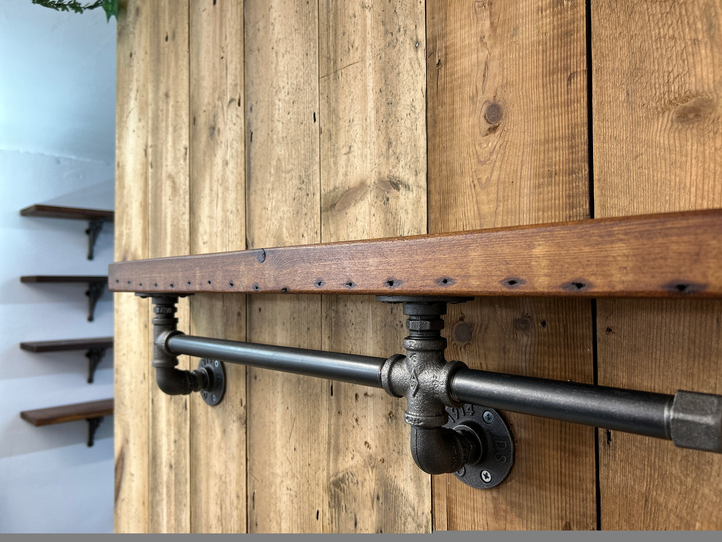 Reclaimed Timber Shelf & Pipework