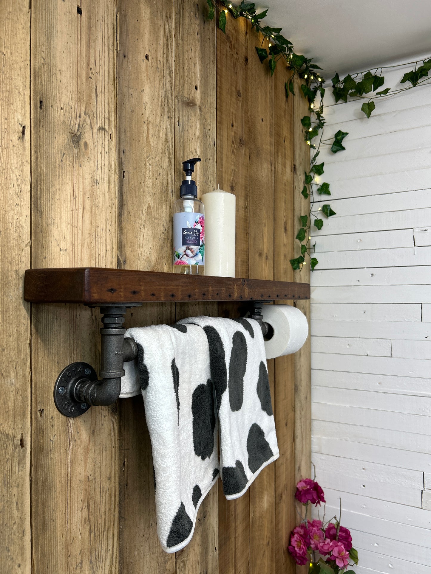 Reclaimed Timber Shelf & Pipework