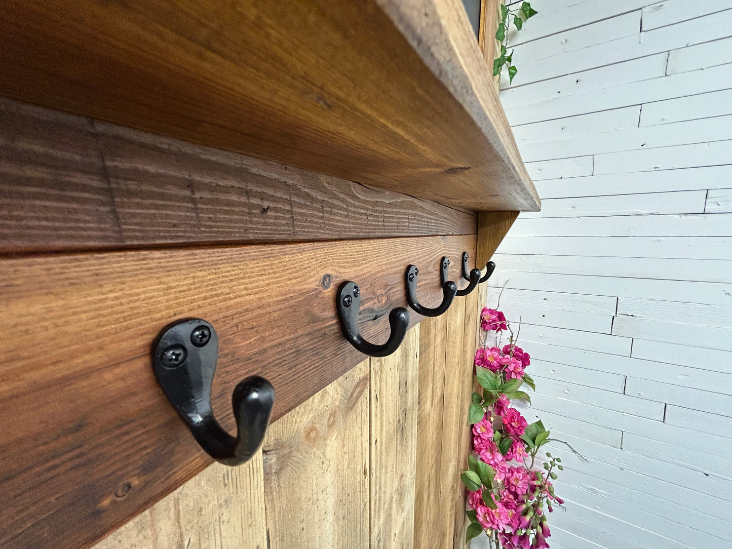 Handmade Reclaimed Timber Chalkboard with key hooks.