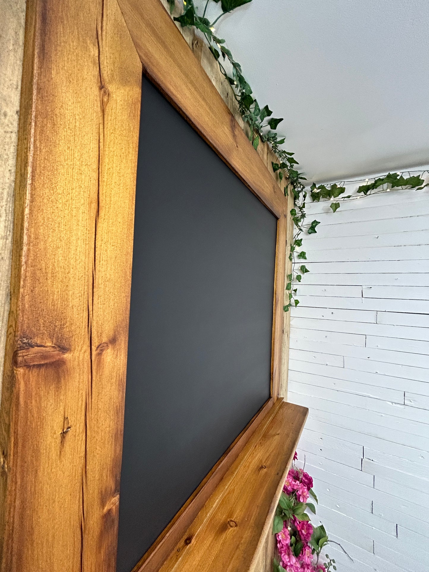 Handmade Reclaimed Timber Chalkboard with key hooks.