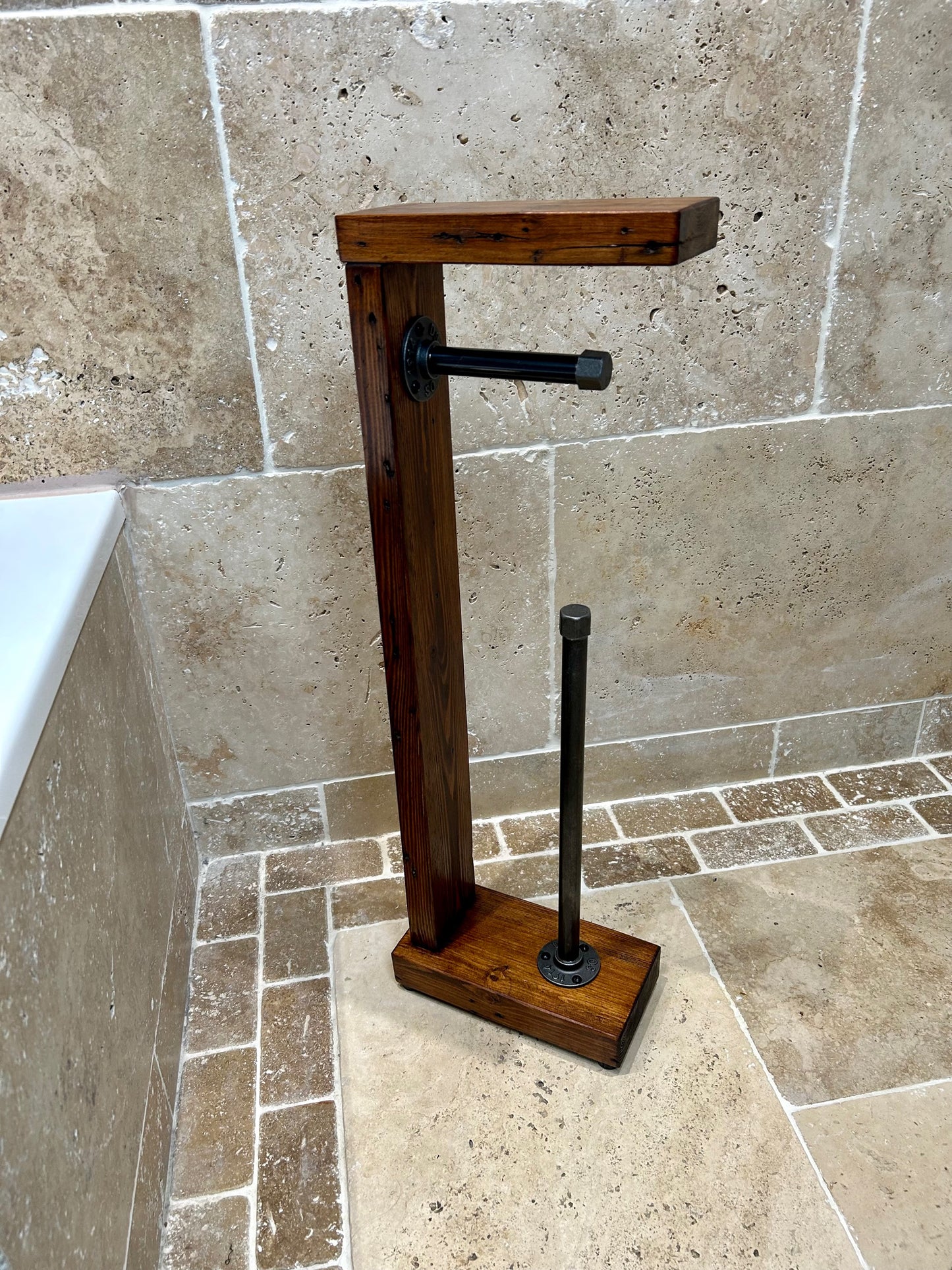 Reclaimed Timber & Pipe Toilet Roll Holder