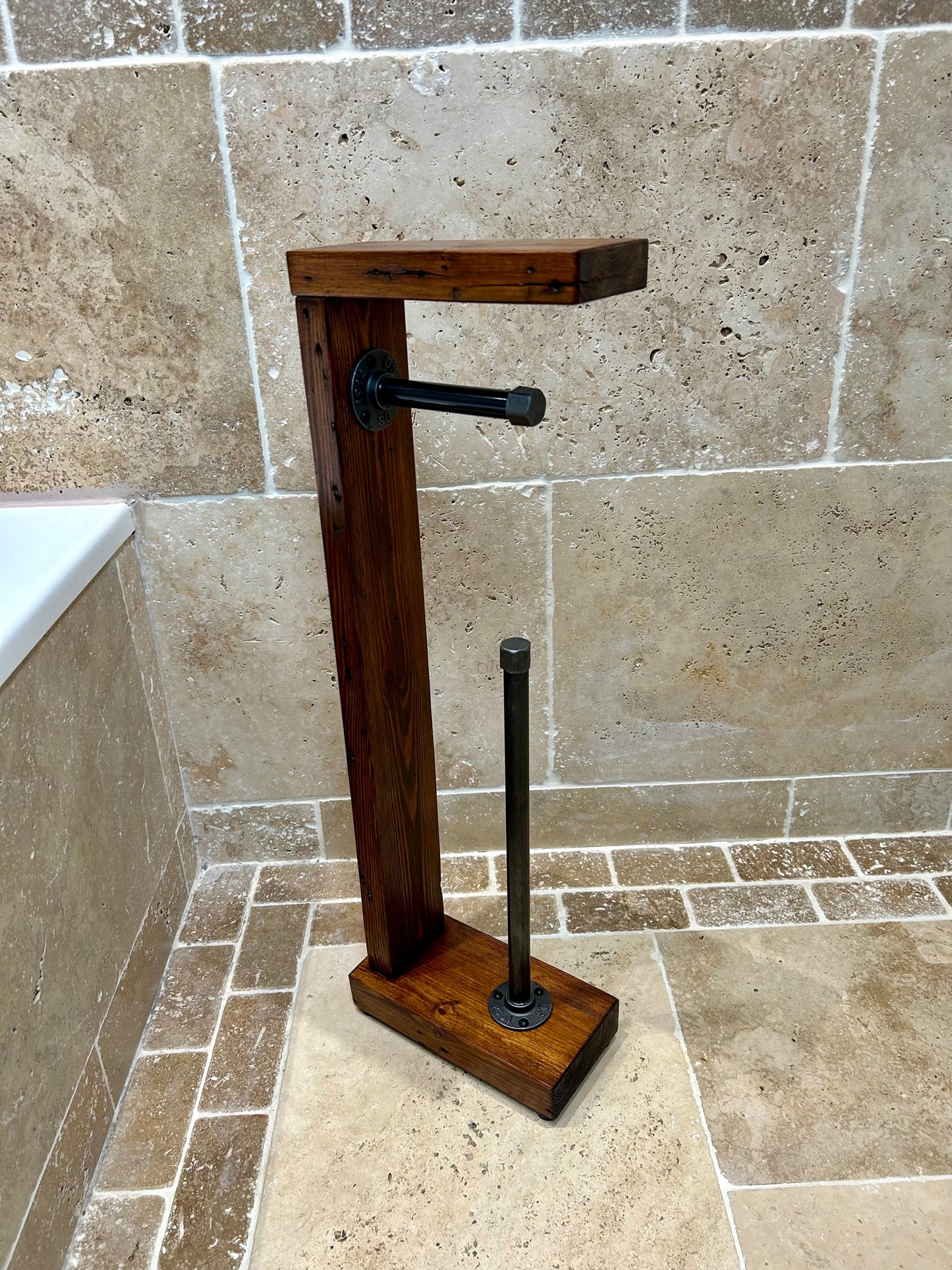 Reclaimed Timber & Pipe Toilet Roll Holder