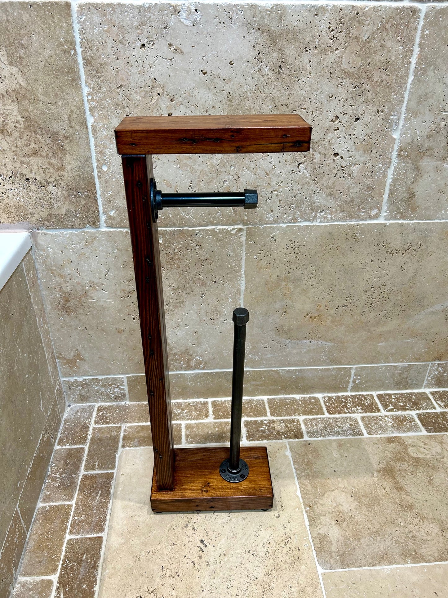 Reclaimed Timber & Pipe Toilet Roll Holder