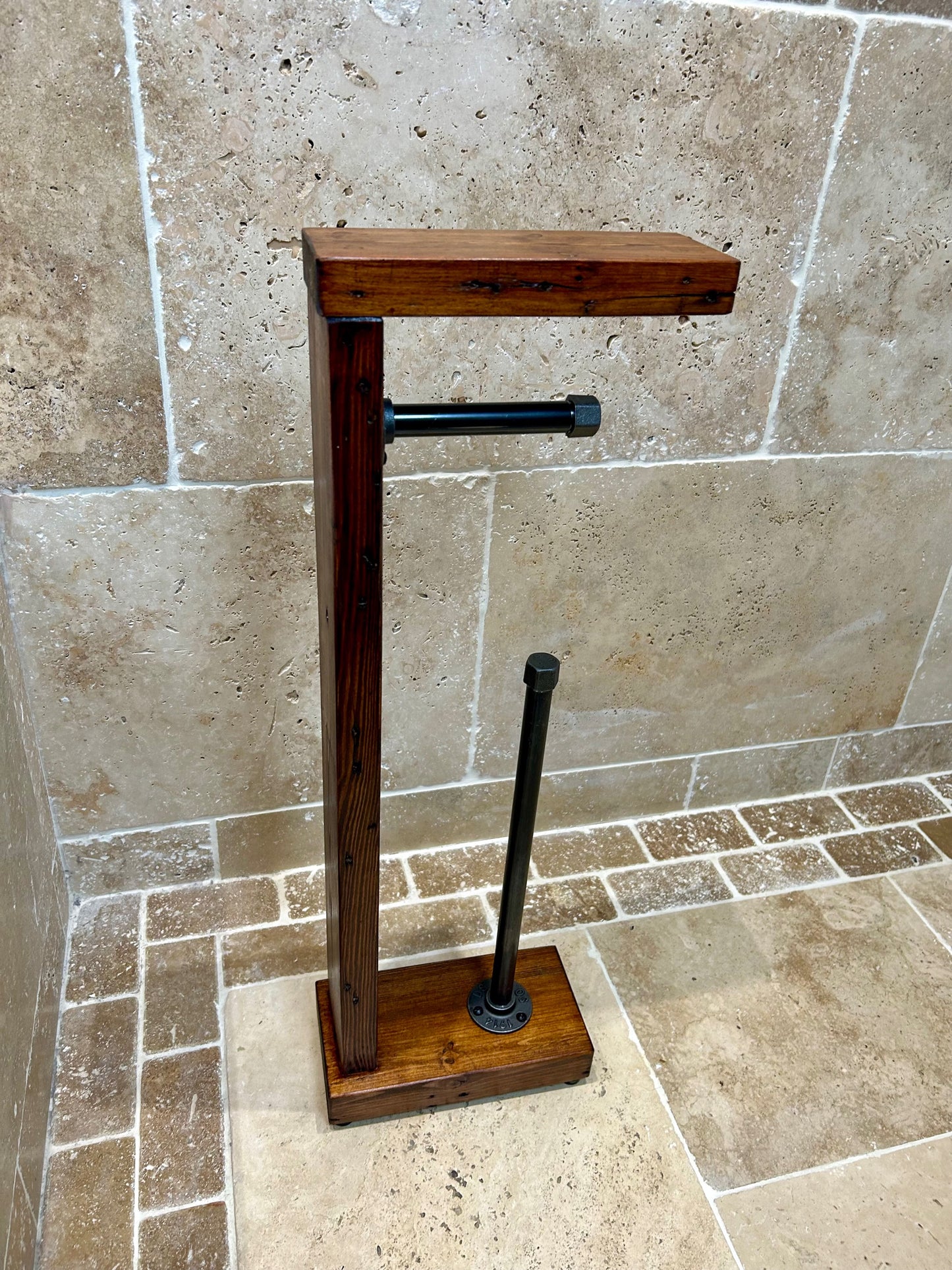 Reclaimed Timber & Pipe Toilet Roll Holder