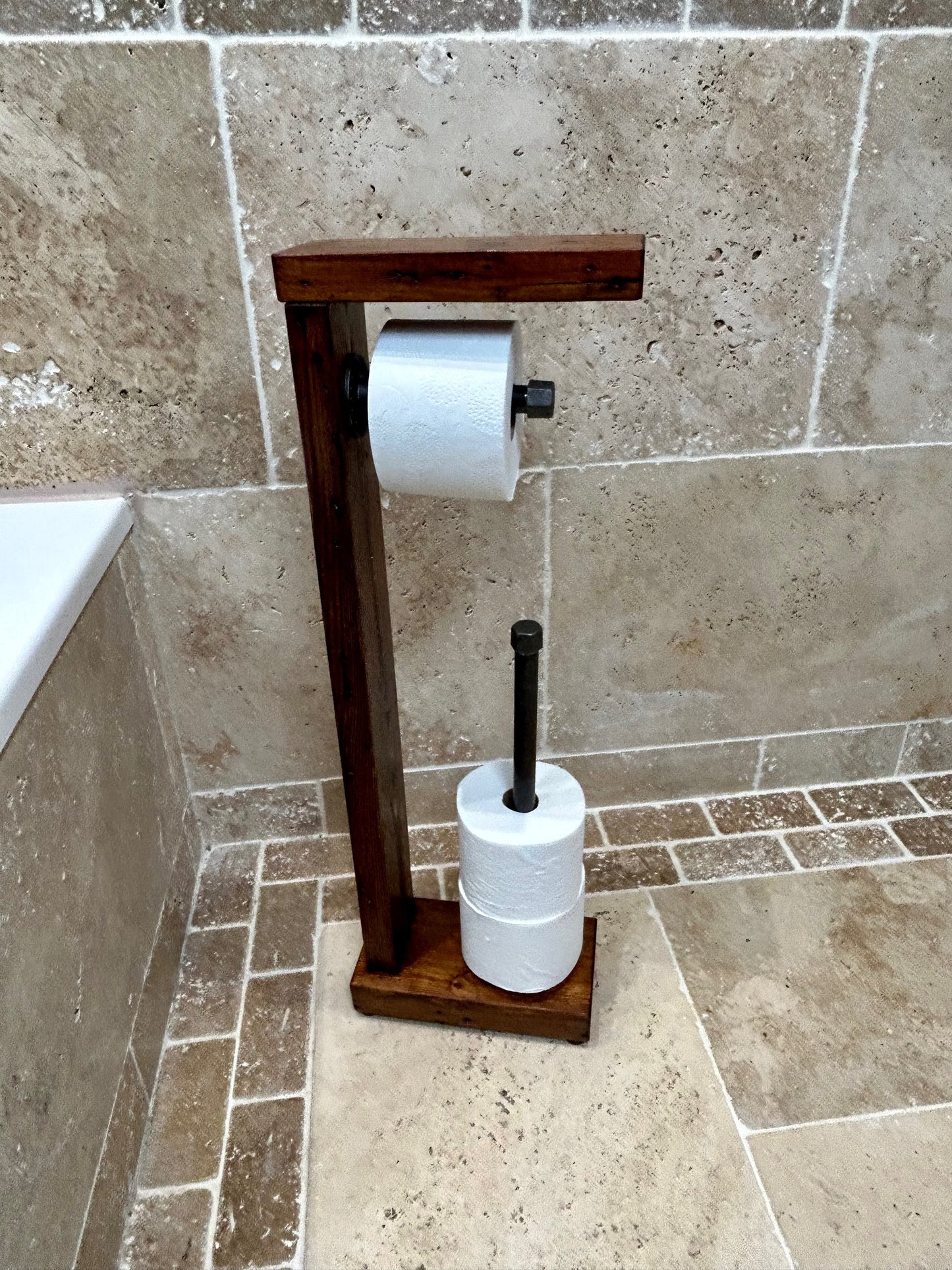 Reclaimed Timber & Pipe Toilet Roll Holder