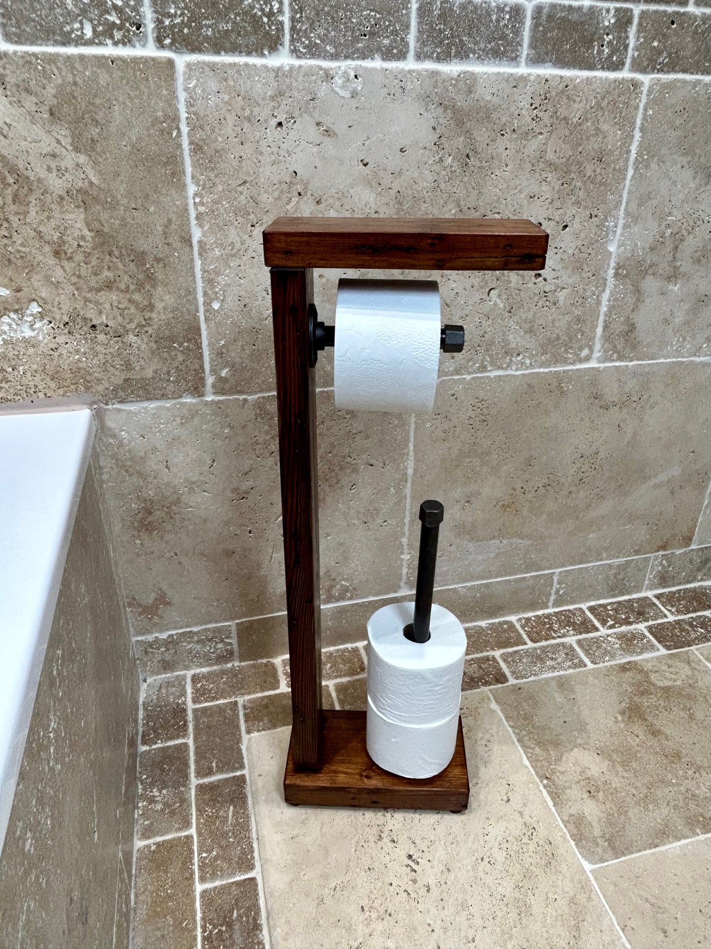 Reclaimed Timber & Pipe Toilet Roll Holder