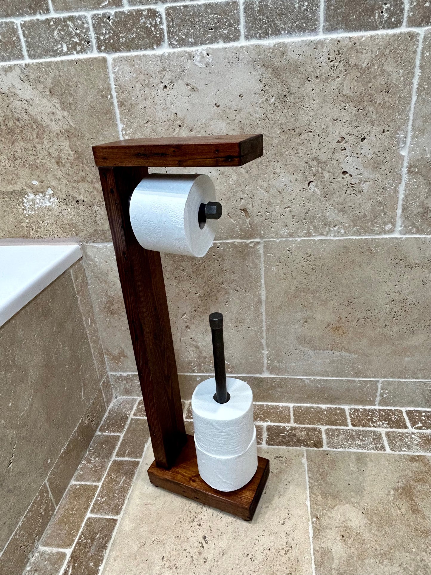 Reclaimed Timber & Pipe Toilet Roll Holder