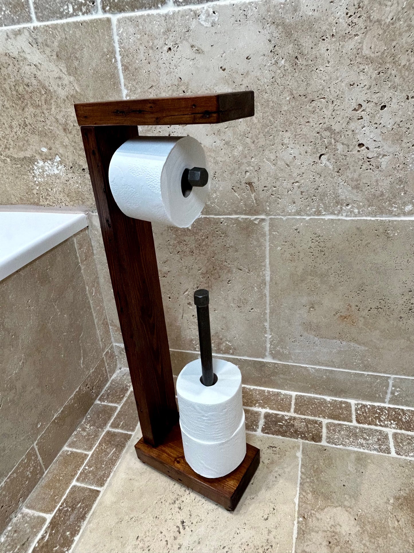 Reclaimed Timber & Pipe Toilet Roll Holder