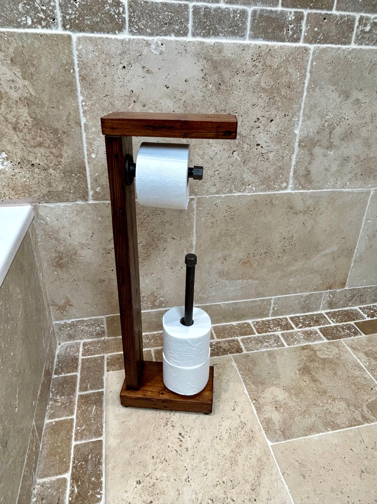 Reclaimed Timber & Pipe Toilet Roll Holder