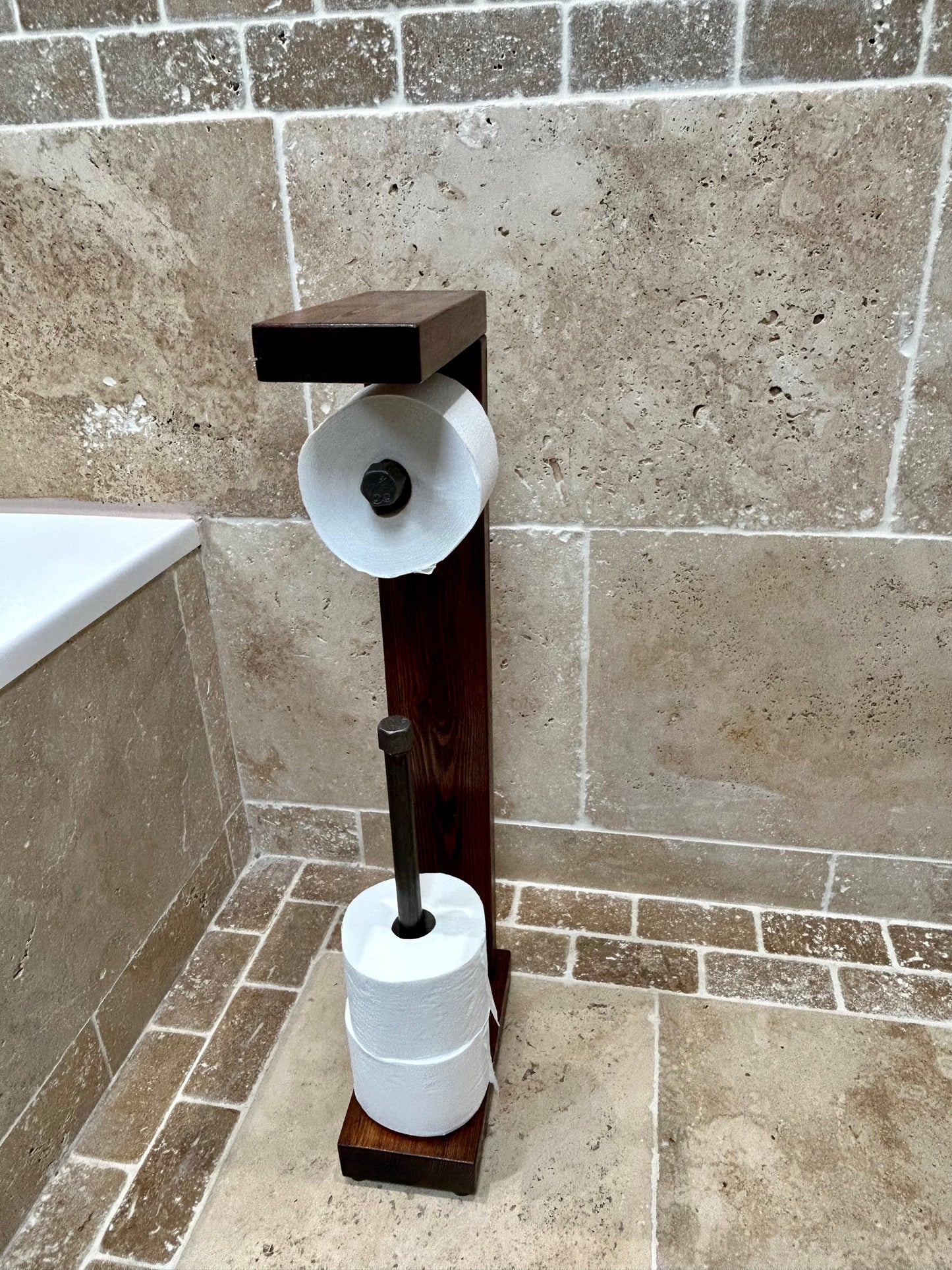 Reclaimed Timber & Pipe Toilet Roll Holder