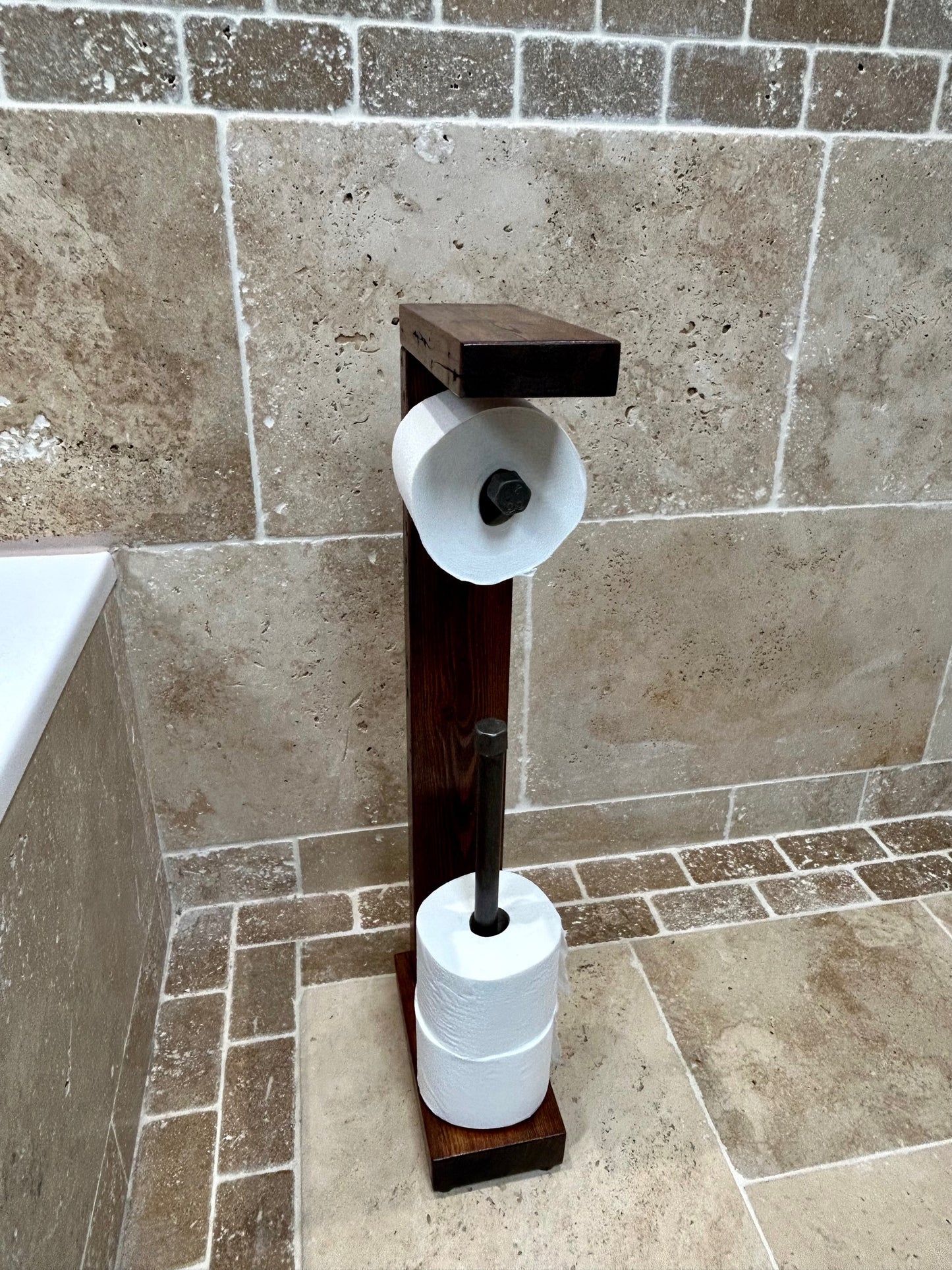 Reclaimed Timber & Pipe Toilet Roll Holder