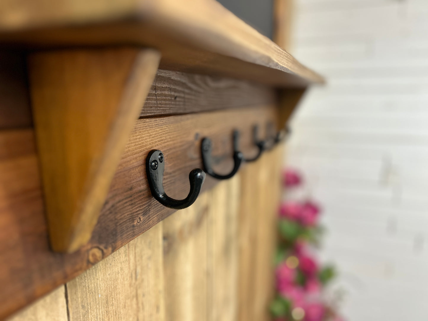 Handmade Reclaimed Timber Chalkboard with key hooks.