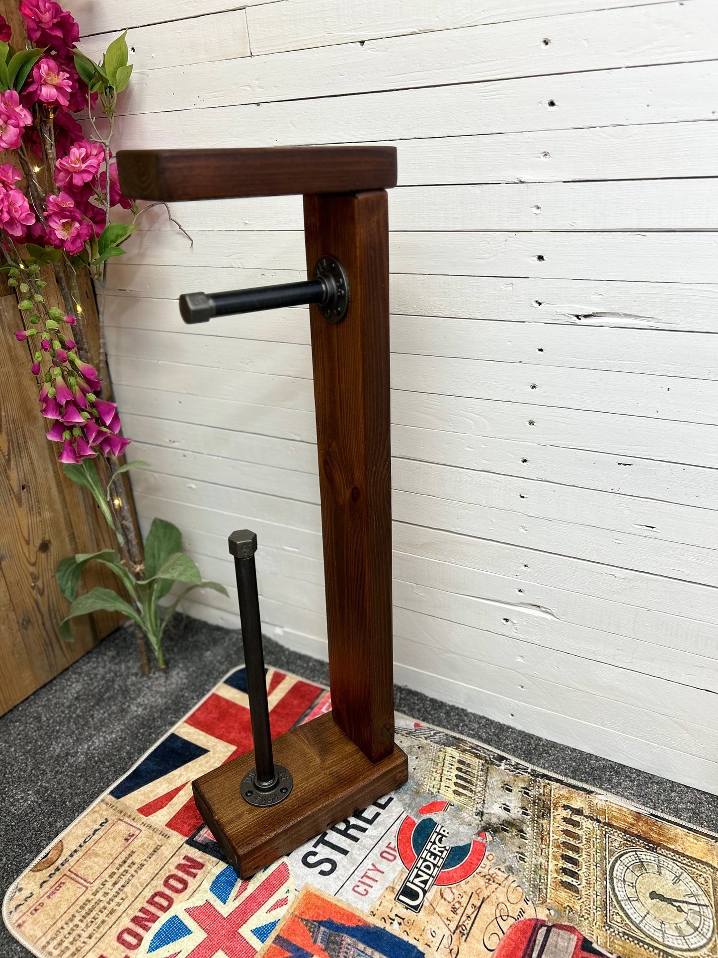 Reclaimed Timber & Pipe Toilet Roll Holder