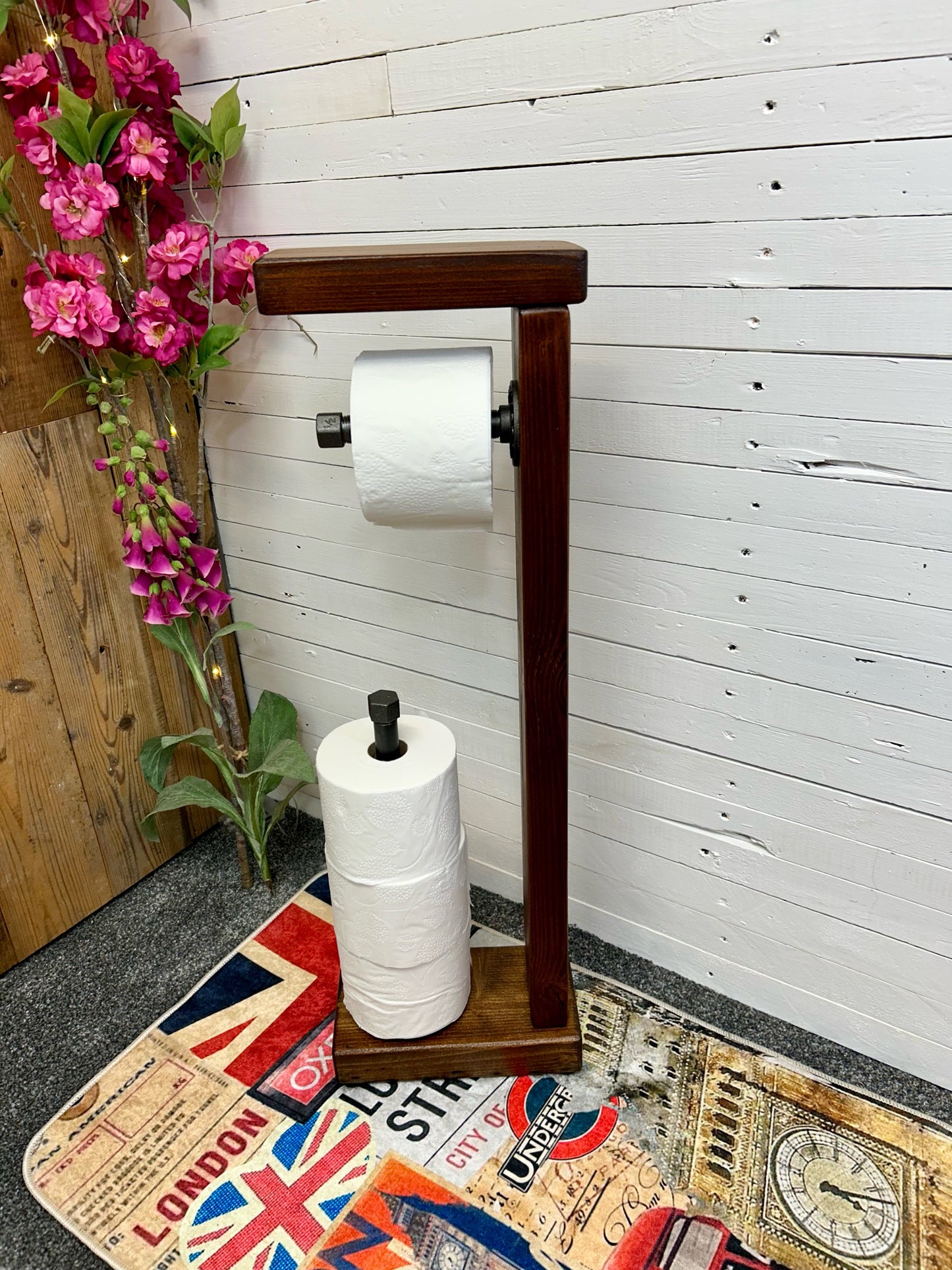 Reclaimed Timber & Pipe Toilet Roll Holder